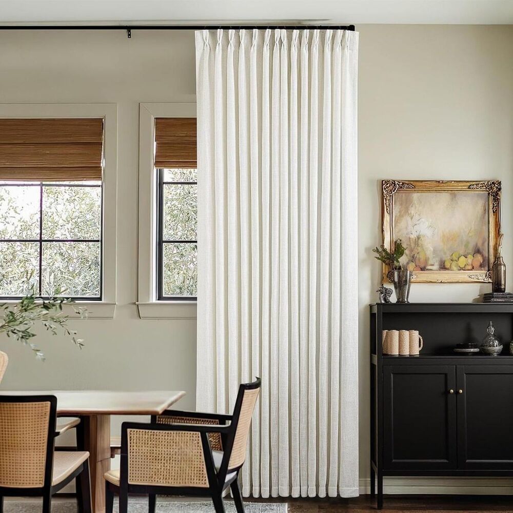Brand New TWODRAPES Natural Cream Extra-Wide Pinch-Pleat Linen Curtain